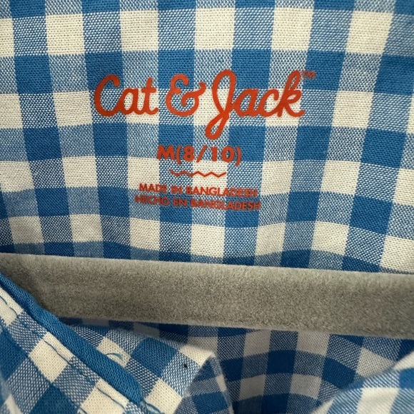 Cat & Jack Boy’s Blue and White Cotton Checkered Button-Down Shirt - M(8/10) - Picture 5 of 7
